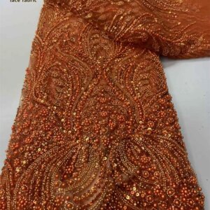 Luxury Beads Lace African 2025 High Quality 5 Yards Handmade beads Sequins Fabric Embroidery Nigeria For Evening Party Dresses