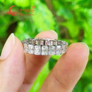 Radiant Cut White Moissanite 3×4 Eternity Band Ring 925 Sterling Silver Unisex Engagement Wedding Jewelry for Ladies And Men