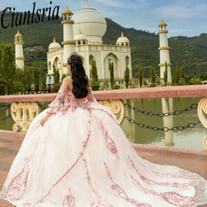 Pink Detachable Sleeve Quinceanera Dresses Ball Gown Sequined Appliques Lace Sweet 15 Años Mexican Customized