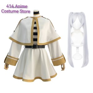 Frieren Beyond Journey’s End Anime Frieren Cosplay Costume Shawl Cloak Dress Wig Grey Ponytail Rose Net Christmas