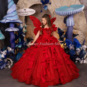 Customized Gorgeous Red Flower Girl Dresses Princess Dresses Ruffle Wedding Birthday Party Banquet Dresses