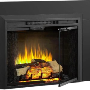 Glass Door and Mesh Screen, Fireplace Heater, Fire Crackling Sound, Adjustable Flame Speed, Remote Control, Black, 750 W, 1500W