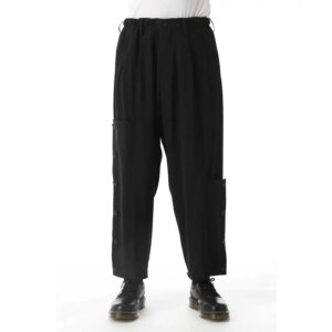 YOJI OOAK Men’s Wide Leg Black Versatile Design with Button Decoration Asymmetric Legs Casual Pants Trendy