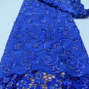 Royal Blue Chiffon Fabric 5 Yard African Lace Fabric 2025 High Quality Stones Embroidered Dubai New 2025 Nigerian Wedding W378-1