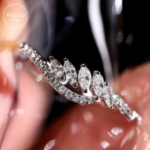 Aazuo Hot Sale Real Jewelry 18K White Gold Real Diamond 0.2ct H Luxury Irregula Line Ring Gift For Woman Engagement Party Au750