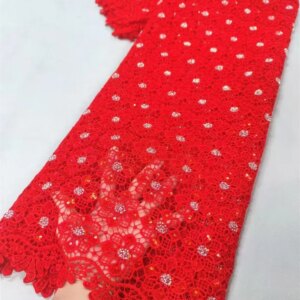 Stones Guipure Lace Fabric Luxury African Lace Fabric 2024 High Quality 5Yards Red Beaded Lace Fabric For Elegant Party DrA407-2