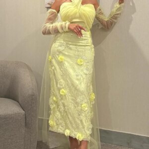 Mirror Dress Elegant Vintage Sweet Yellow Beads Lace Flowers Stylish Customized Formal Occasion Prom Dress Evening Party Gowns