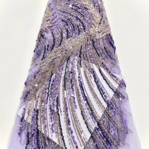 2025 France High-End Luxury Elegant Purple Handmade Beaded Lace Fabric Nigerian With Sequins Mesh Lace Fabric For Wedding Dress