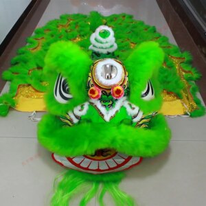 Chinese Folk Parade Wool Southern Green Lion Dance Costumes Luminous 2 Adult Players Furry Handcrafted Outfits for Halloween