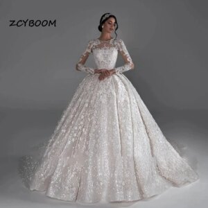 Customized Elegant Tulle Ball Gown O-neck Wedding Dresses For Women Appliques 2025 Court Train Bridal Gown Vestidos De Noiva