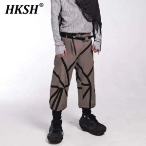 HKSH Autumn New Men Tide Punk Color Contrast Niche Design Techwear Cotton Hemp Three Dimensional Cut Spliced Casual Pants HK3331