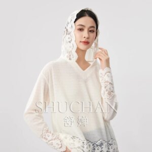 patchwork lace hooded knitted pullover women thin 2025 new fashion tops women long sleeve top