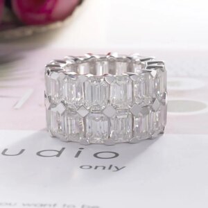 Provence 18K/14K/10K White Gold D Color VVS1 GRA Certified Two Rows Moissanite Ring For Women Men Emerald Cut Luxury Gift Band