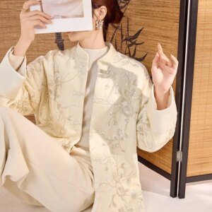 New Chinese elegance sequin embroidery long sleeve coat style design cotton-padded