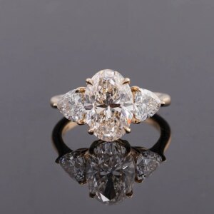 Provence 14K/18K gold trilogy ring 2.5CT oval cut lab diamond engagement rings classic trillion wedding rings Anniversary gift