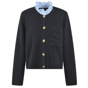 Delicacy Frills Patchwork Collar Long Sleeve Lady Knits Letters Pocket Women Single-breasted Sweater Cardigan