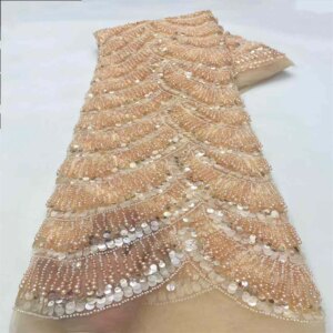 5 Yards High-end Heavy Beaded Fabric 2025 Latest African Luxury Sequins Embroidery Lace French Tulle Laces For Sewing Wedding