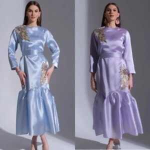 Customized Satin Pleat Valentine’s Day Mermaid Scoop Neck Bespoke Occasion Gown Midi Dresses