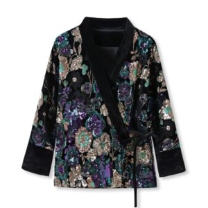 New Chinese embroidery flower sequin heavy industry coat national style colorful purple