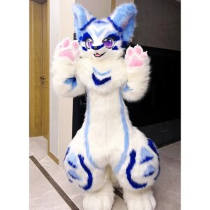 White Long Fur Husky Dog Fox Mascot Costume Fursuit Halloween Suit Cosplay