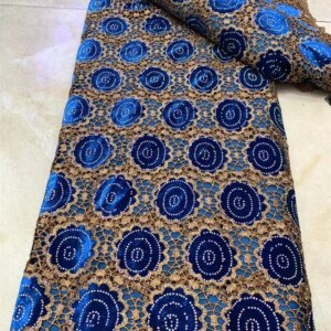 Royal Blue Brocade Fabric 5 Yards Velvet Lace Fabric 2024 High Quality Lace Stones Embroidered Dubai New 2024 Evening Dre A577-1