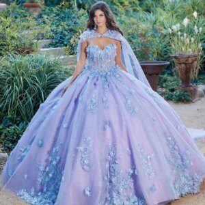 Lilac Shiny Quinceanera Dresses Ball Gown Lace Applique Beading Bow Tull With Cape Birthday Party Sweet 16 Dress Vestidos De XV