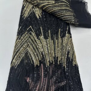 Luxury French Mesh Beads Embroidery Sequins Lace Fabric African Nigeria Groom Lace Fabric For Wedding Dress Sewing Material