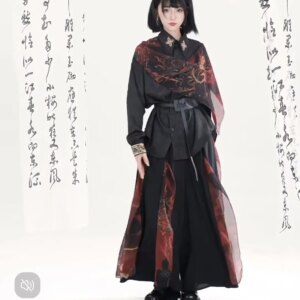 Chinese Martial Arts Style Dark Shirt Wide Leg Pants Embroidered Suit