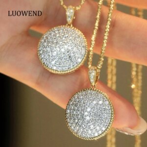 LUOWEND 100% 18K Yellow Gold Necklace Luxury 1.12carat Real Natural Diamond Pendant Necklace for Women High Wedding Jewelry