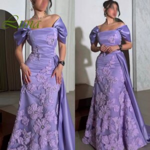 Customized Exquisite Off the Shoulder Sleeveless Evening Dress High Quality Satin Prom Dresses Delicate Flowers  Party Gowns