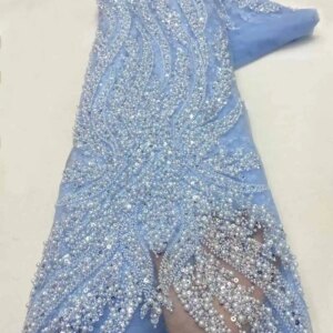 Nigerian French Beaded Tulle Lace Fabric 2024 High Quality Beads Lace African Sequins Lace Fabric For Wedding Party Dress Sewing