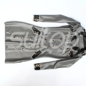 Women’s Latex police catsuit dress army uniforms with blets Real Photo (No blues) in Metallic silver latex