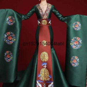 Chinese Style Adult Creative Fashion Show High-end Performance Costumes Stage Ancient Costumes Host’s Tail Dress Han Fu