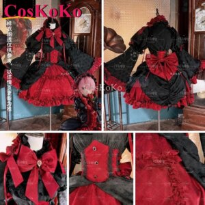 CosKoKo Ram Cosplay Anime Re:Zero Costume Sweet Elegant Gothic Style Formal Dress Full Set Halloween Party Role Play Clothing