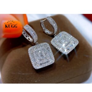 KUGG 100% 18K White Gold Earrings 1.30carat Real Natural Diamond Hoop Earrings Luxury Square Shape High Party Jewelry for Women