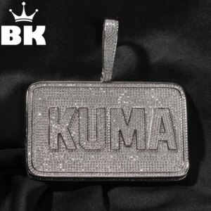 THE BLING KING Men’s Large Square Custom Name Necklace Micro Paved Cubic Zirconia DIY Letters Pendant Pet Medal Gothic Jewelry