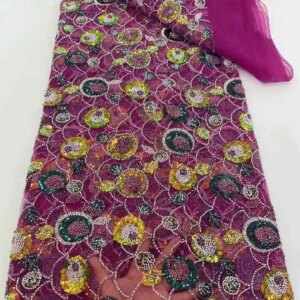 African Beaded Mesh Lace Fabric 2025 High Quality French Sequin Groom Embroidery Dubai Lace Fabric Bridal Gown Sewn 5 Yards