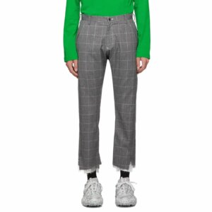 YOJI OOAK GRAY Gentleman Gray plaid casual pants woolen hem wool small leg pants Pipe pants Hong Kong style men