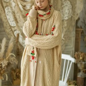 140cm Bust Fall Winter Knitted Cardigans Sweater Women Vintage Elegant Handmade Crochet Shawl Collar Oversized Wool Long Sweater