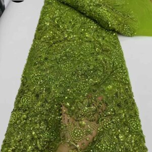 Nigerian Sequin Lace Fabric 2025 High Quality French Embroidery African Beaded Mesh Lace Fabric For Women’s Clothing Sewn 5Yards