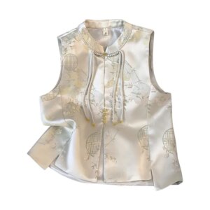 New Chinese style small round neck disc national wind heavy industry embroidery top vest cardigan lady coat