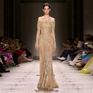 L447 New Arrival Off The Shoulder Long Sleeves Beaded mermaid فساتين السهرة vestidos de fiesta  فساتين سهره evening dresses