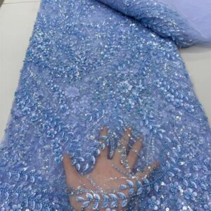2025 High Quality Nigerian Sequins BeadsFrench Tulle Lace Fashion Africa Bridal Mesh Lace Embroidery Net Fabric For Party W510-1