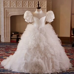 New High Quality White Princess Special Occasion Flower Girl Dress Wedding Pary Prom Perform Birthday Baby Child Kid Ball Gown