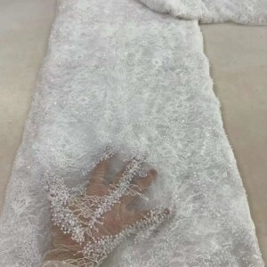 African Beaded Lace Net Fabric 5 Yards 2024 High Quality Nigerian Wedding Material Luxury Sequin Beads Fabric for Dresses Sewing