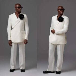 Tailored Striped Mens Tuxedos Customized Hand Made Flowers Prom Wedding Party Groom Wear Birthday Photography 2 Pieces