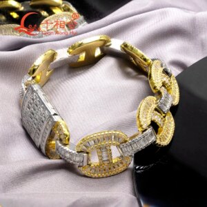 15mm Silver 925 baguette Cuban Link pig nose Hip Hop Double color Necklace D VVS Moissanite Link Chain Jewelry Women Men Gifts