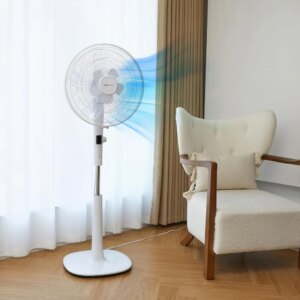 16-Inch Pedestal Floor Fan Oscillating Remote, 12-Speed, Energy-Efficient, White