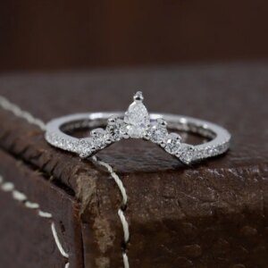 JY Jewelry 14K White Gold Lab Diamond Ring Pear Round Full Band Chevron Trendy Eternity Stackable Ring For Women Twist Gold Ring