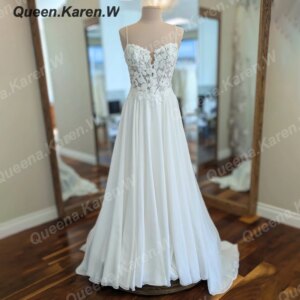 Elegant Boho A line Wedding Dress strap lace chiffon bride dress robe de mariee A line Wedding Bridal Gown